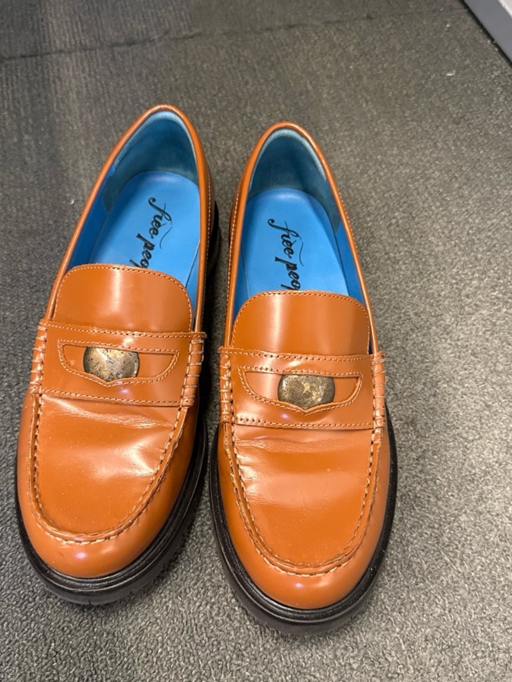 Free People Brown Leather Penny Loafers with Blue Insole - Picture 3 of 3